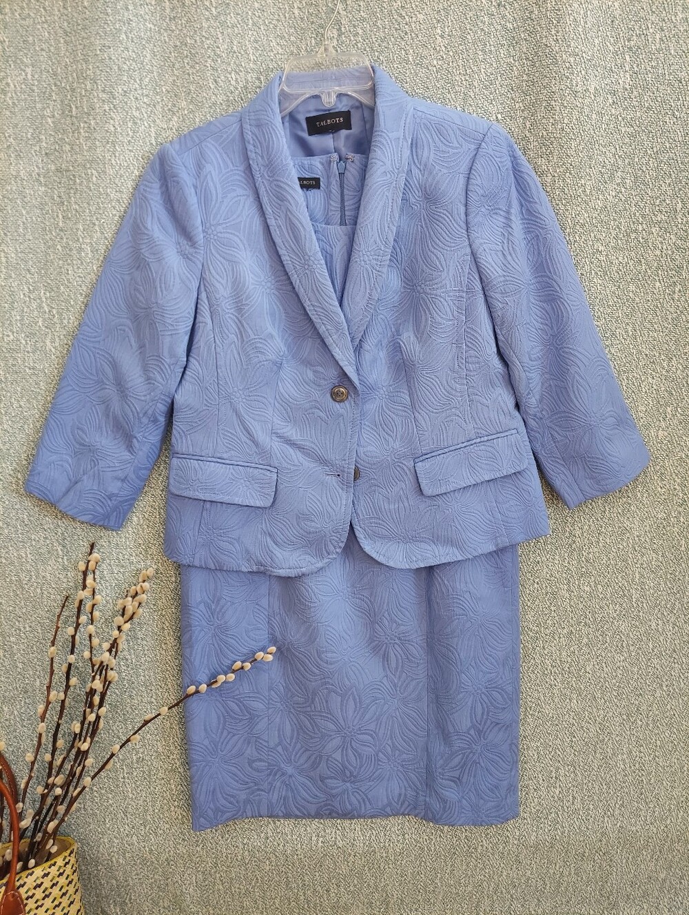 Talbots 2-Piece Jacquard Suit Set Blazer & Sheath Dress Periwinkle Blue